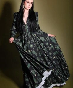 LBHM Clarice Coat Dress In Black Ground Garden Of Eden Crepe | Laura Byrnes & Hope Johnstun What's New, Pussycat?