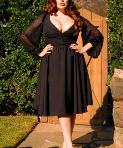 Pinupgirlclothing.com Kara Swing Dress In Black Crepe And Chiffon Sleeves | Laura Byrnes Design What's New, Pussycat?