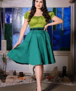 Final Sale - Doris Vintage Swing Skirt With Pockets In Emerald Green | Pinup Couture