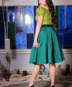 Final Sale - Doris Vintage Swing Skirt With Pockets In Emerald Green | Pinup Couture