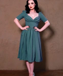 OYS - Paige Swing Dress In Hunter Green Twill | Pinup Couture - L84