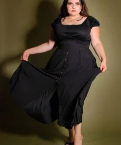 LB Selene Button Front Midi Skirt In Black Stretch Crepe | Laura Byrnes What's New, Pussycat? 13 LB Selene Button Front Midi Skirt In Black Stretch Crepe | Laura Byrnes What's New, Pussycat?