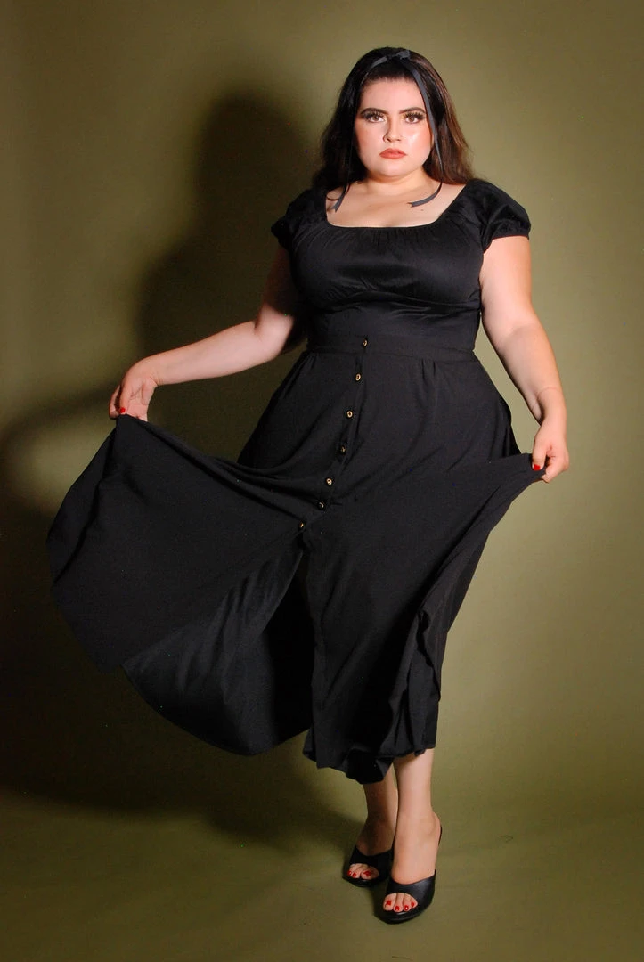 LB Selene Button Front Midi Skirt In Black Stretch Crepe | Laura Byrnes What's New, Pussycat? 7 LB Selene Button Front Midi Skirt In Black Stretch Crepe | Laura Byrnes What's New, Pussycat?