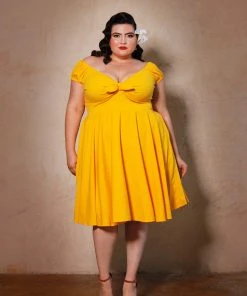 Final Sale - Natalie Dress In Yellow Crepe | Pinup Couture