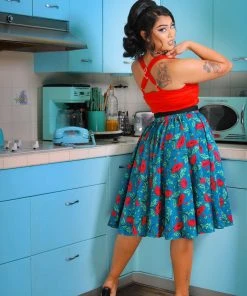 LBHM Shop All In-Stock Items By Size Gathered Circle Skirt In Cotton Sateen Poppies Print | Laura Byrnes & Hope Morrison