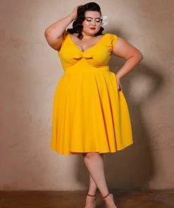 Final Sale - Natalie Dress In Yellow Crepe | Pinup Couture