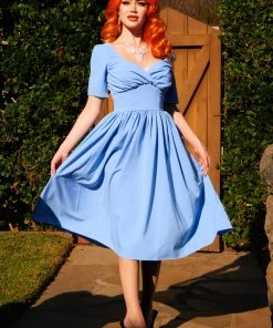 Paige Swing Dress In Chambray Poly Crepe | Pinup Couture
