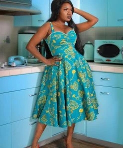 LBHM Final Sale - Nancy Dress In Teal Spanish Fans | Laura Byrnes & Hope Johnstun