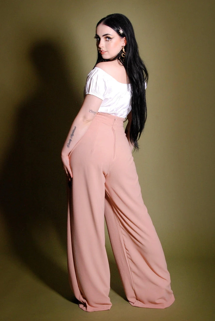 What's New, Pussycat? Dietrich Vintage Wide Leg Palazzo Pants In Light Rose Crepe 32" Inseam | Laura Byrnes Design 6 What's New, Pussycat? Dietrich Vintage Wide Leg Palazzo Pants In Light Rose Crepe 32" Inseam | Laura Byrnes Design