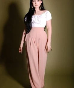 What's New, Pussycat? Dietrich Vintage Wide Leg Palazzo Pants In Light Rose Crepe 32" Inseam | Laura Byrnes Design 11 What's New, Pussycat? Dietrich Vintage Wide Leg Palazzo Pants In Light Rose Crepe 32