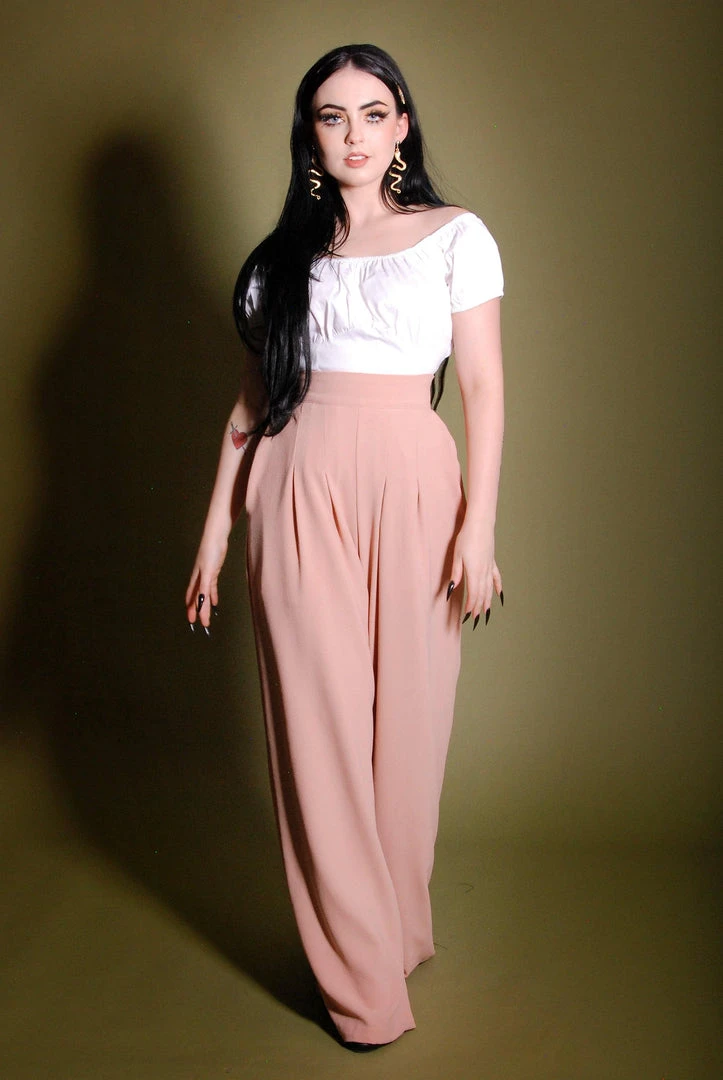 What's New, Pussycat? Dietrich Vintage Wide Leg Palazzo Pants In Light Rose Crepe 32" Inseam | Laura Byrnes Design 7 What's New, Pussycat? Dietrich Vintage Wide Leg Palazzo Pants In Light Rose Crepe 32" Inseam | Laura Byrnes Design