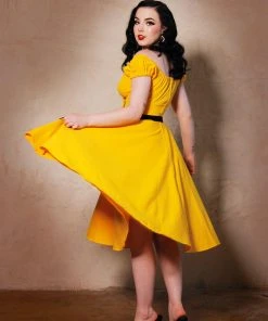 Final Sale - Natalie Dress In Yellow Crepe | Pinup Couture