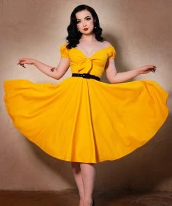 Final Sale - Natalie Dress In Yellow Crepe | Pinup Couture