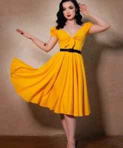 Final Sale - Natalie Dress In Yellow Crepe | Pinup Couture