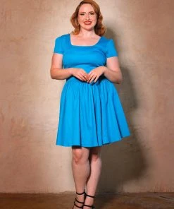Final Sale - Lara Dress In Bright Blue Cotton Sateen | Laura Byrnes Design Shop All In-Stock Items By Size
