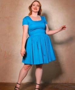 Final Sale - Lara Dress In Bright Blue Cotton Sateen | Laura Byrnes Design Shop All In-Stock Items By Size