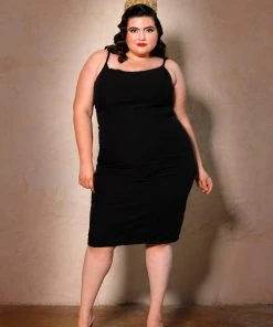 Final Sale - Jayne Wiggle Dress In Black Poly Crepe | Pinup Couture