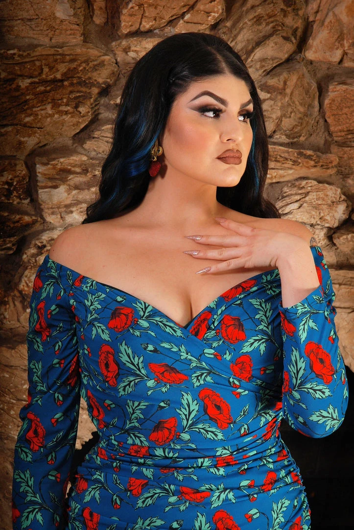 LBHM Monica Wiggle Dress In Red & Blue Poppies Print | Laura Byrnes & Hope Morrison 8 LBHM Monica Wiggle Dress In Red & Blue Poppies Print | Laura Byrnes & Hope Morrison