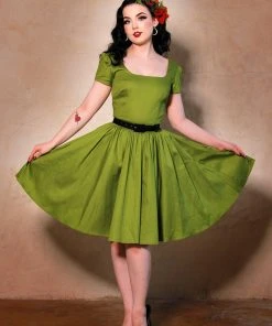 Final Sale - Lara Dress In Olive Cotton Sateen | Laura Byrnes Design Shop All In-Stock Items By Size