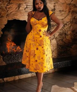 LBHM Final Sale - Heidi Dress In Mustard Spanish Fans | Laura Byrnes & Hope Morrison