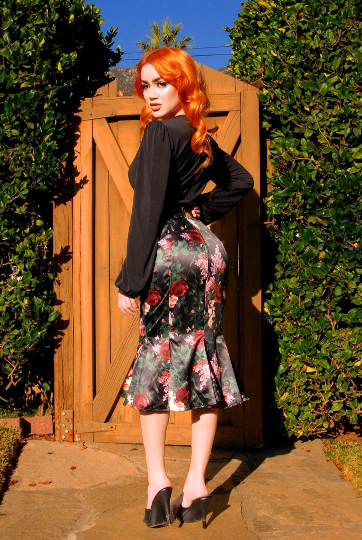 Yvonne Skirt In Dark Bella Roses Satin | Laura Byrnes Design What's New, Pussycat? 7 Yvonne Skirt In Dark Bella Roses Satin | Laura Byrnes Design What's New, Pussycat?