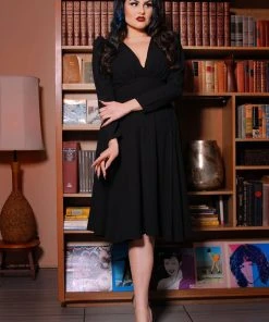 Laura Byrnes Design Shop All In-Stock Items By Size Final Sale - Luna 40s Swing Dress In Black Crepe | Laura Byrnes 7 Laura Byrnes Design Shop All In-Stock Items By Size Final Sale - Luna 40s Swing Dress In Black Crepe | Laura Byrnes