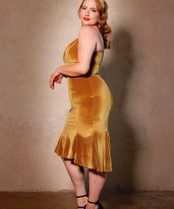 Final Sale - Venus Midi Slip Dress In Gold Velvet | Laura Byrnes Design Shop All In-Stock Items By Size