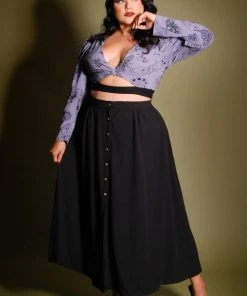 LB Selene Button Front Midi Skirt In Black Stretch Crepe | Laura Byrnes What's New, Pussycat? 11 LB Selene Button Front Midi Skirt In Black Stretch Crepe | Laura Byrnes What's New, Pussycat?