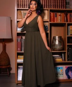 Laura Byrnes Design Tara Maxi Dress In Olive Crepe What's New, Pussycat?