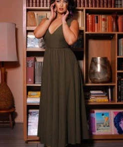 Laura Byrnes Design Tara Maxi Dress In Olive Crepe What's New, Pussycat?