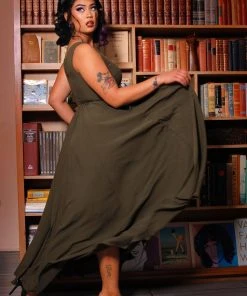 Laura Byrnes Design Tara Maxi Dress In Olive Crepe What's New, Pussycat?