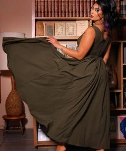 Laura Byrnes Design Tara Maxi Dress In Olive Crepe What's New, Pussycat?