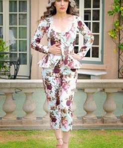 Laura Byrnes Design Final Sale - Mariette Peplum Jacket In Bella Roses Print Gabardine | Laura Byrnes