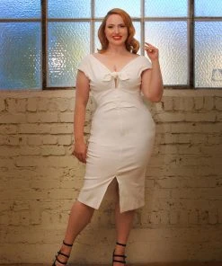 Final Sale - Dixiefried Niagara Wiggle Dress In Solid White Stretch Bengaline