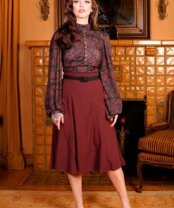 What's New, Pussycat? Viva 40s Tulip Skirt In Cabernet Crepe | Laura Byrnes Design