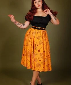 LBHM Donna Vintage Circle Skirt In Mustard Spanish Fans Crepe | Laura Byrnes & Hope Morrison Shop All In-Stock Items By Size