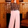 What's New, Pussycat? Dietrich Vintage Wide Leg Palazzo Pants In Light Rose Crepe 32" Inseam | Laura Byrnes Design
