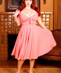 Natalie Dress In Salmon Rose Crepe | Pinup Couture What's New, Pussycat?