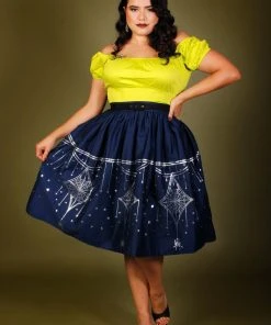 LBHM Bella Skirt In Blue & Silver Deco Spiderweb Border Print | Laura Byrnes & Hope Johnstun What's New, Pussycat?