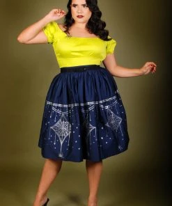 LBHM Bella Skirt In Blue & Silver Deco Spiderweb Border Print | Laura Byrnes & Hope Johnstun What's New, Pussycat?