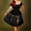 LBHM Shop All In-Stock Items By Size Final Sale - Bella Gathered Swing Skirt In Black & Gold Deco Spiderweb Border Print | Laura Byrnes & Hope Morrison