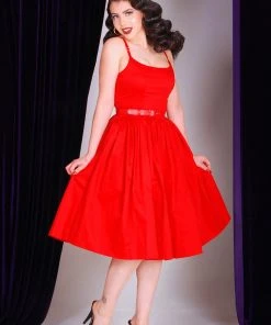 Final Sale - Vintage Sundress - Jenny Swing Dress In Solid Red | Pinup Couture