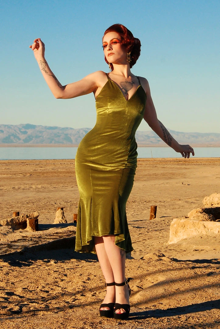 Final Sale - Venus Midi Slip Dress In Chartreuse Velvet | Laura Byrnes Design 4 Final Sale - Venus Midi Slip Dress In Chartreuse Velvet | Laura Byrnes Design