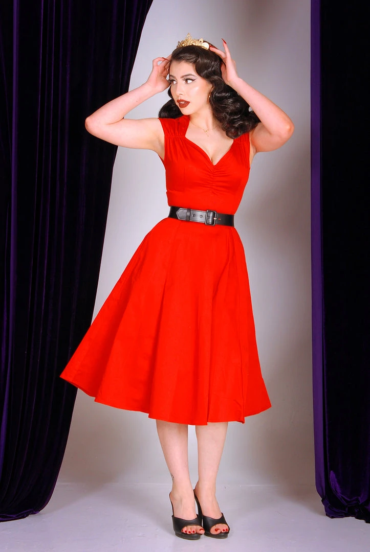 Pinupgirlclothing.com Final Sale - Vintage Inspired Heidi Dress In Solid Red Cotton Sateen | Pinup Couture 3 Pinupgirlclothing.com Final Sale - Vintage Inspired Heidi Dress In Solid Red Cotton Sateen | Pinup Couture