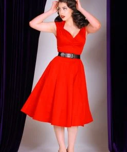 Pinupgirlclothing.com Final Sale - Vintage Inspired Heidi Dress In Solid Red Cotton Sateen | Pinup Couture