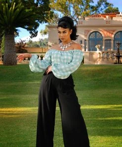 LBHM Final Sale - Sylvie Long Sleeve Peasant Top In Sage Gingham Print | Laura Byrnes & Hope Morrison