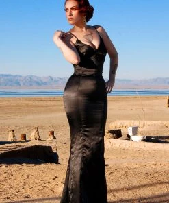 Laura Byrnes Design Venus Black Satin Stretch Charmeuse Slip Gown | Laura Byrnes