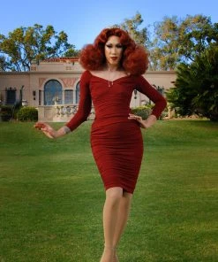 Laura Byrnes Design Monica Midcentury Wiggle Dress In Oxblood Stretch Jersey | Laura Byrnes What's New, Pussycat?