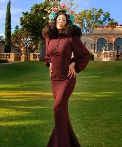 Pinup Couture Final Sale - Serafina Maxi Gown In Burgundy Stretch Crepe | Laura Byrnes