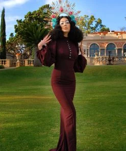 Pinup Couture Final Sale - Serafina Maxi Gown In Burgundy Stretch Crepe | Laura Byrnes
